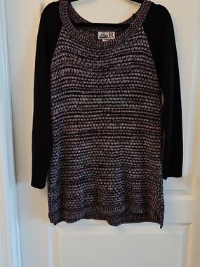 Women's Pink & Black Marled Knit Scoop Neck Sweater